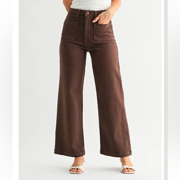 Just Black Denim - Just Black Denim High-Waist Wide Leg Brown Pants